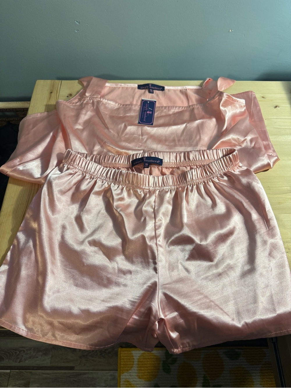 Simply Southern Pink Satin Two-Piece Pajama Set